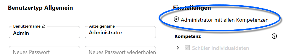 Benutzer als Administrator gekennzeichnet