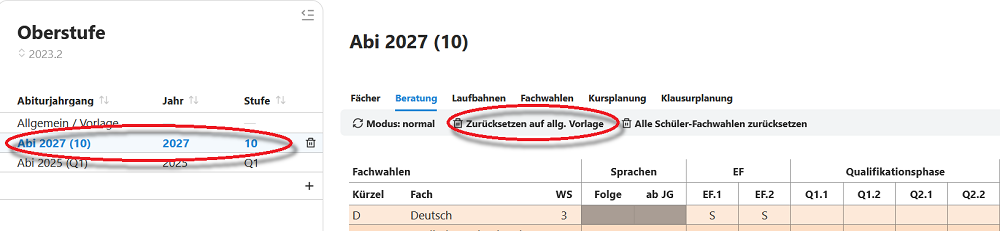 Die Vorlage wird in einem Jahrgang übernommen