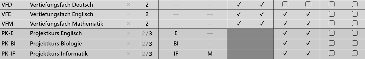 Beispiel für Projektkurse/Vertiefungskurse