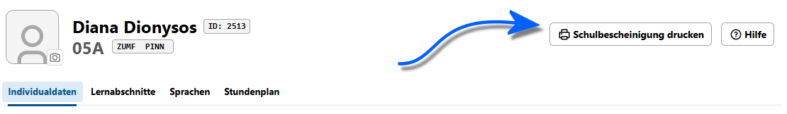 Schaltfläche Schulbescheinigung drucken