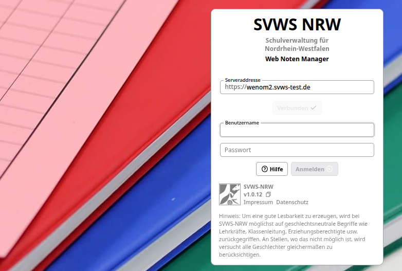 Das Anmeldefenster zum WebNotenManager