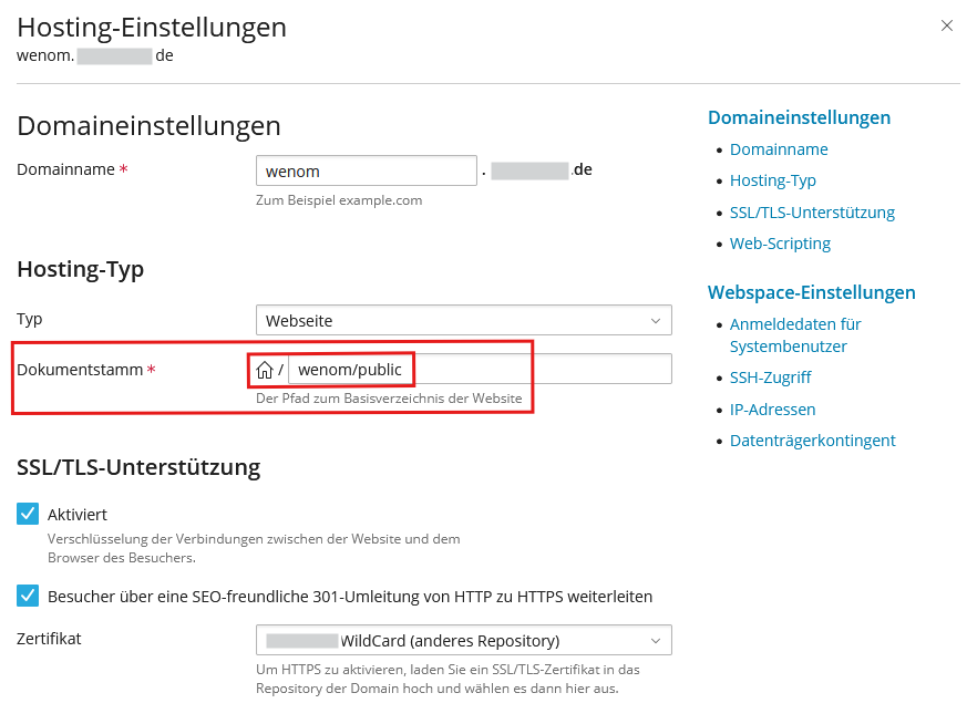 Bereich Plesk-SSL-ZielVZ