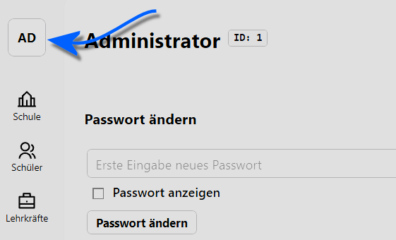 Einstellungen zum aktuellen Nutzer aufrufen (oben links)