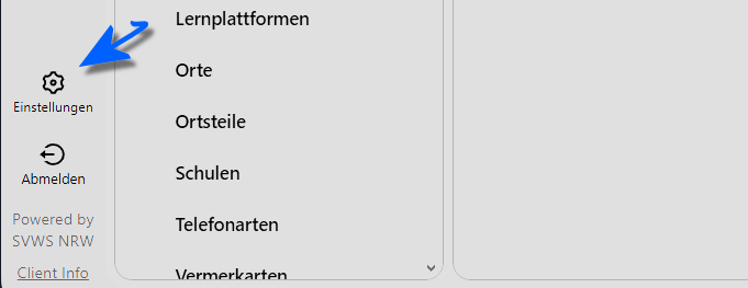 Einstellungssymbol unten links