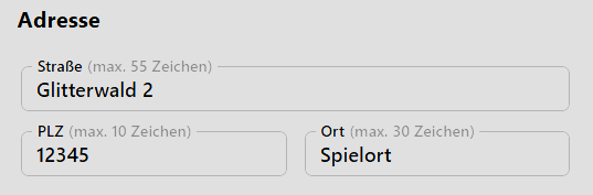 Erfassen Sie die Adresssdaten der Kita. Adressdaten einees Kindergartens