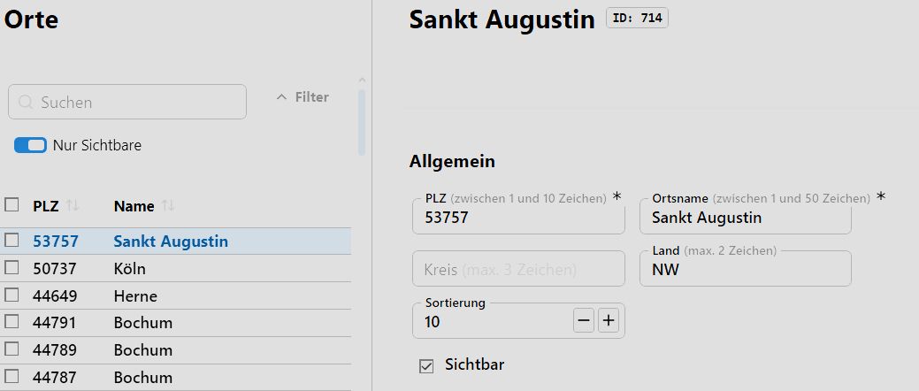 Legen Sie Orte an und sortieren Sie existierende nach oben