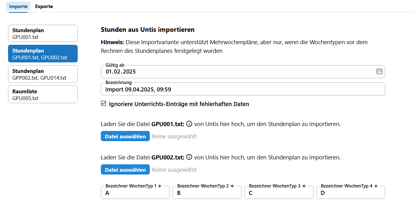 Importmöglichkeiten für Untis-Daten