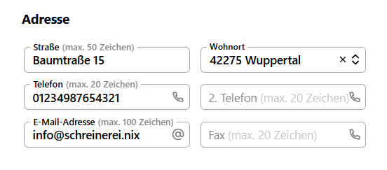 Erfassen der Kontaktdaten für Betriebe