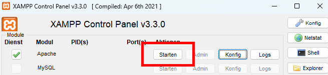 Starten von Apache