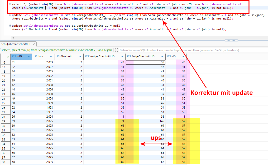 Tabelle Schuljahresabschnitte