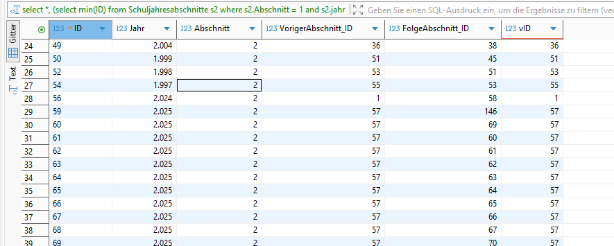 Tabelle Schuljahresabschnitte