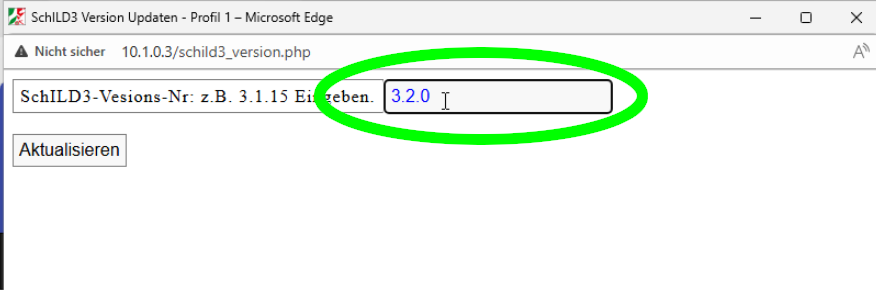 Eingabe der Versionsnummer