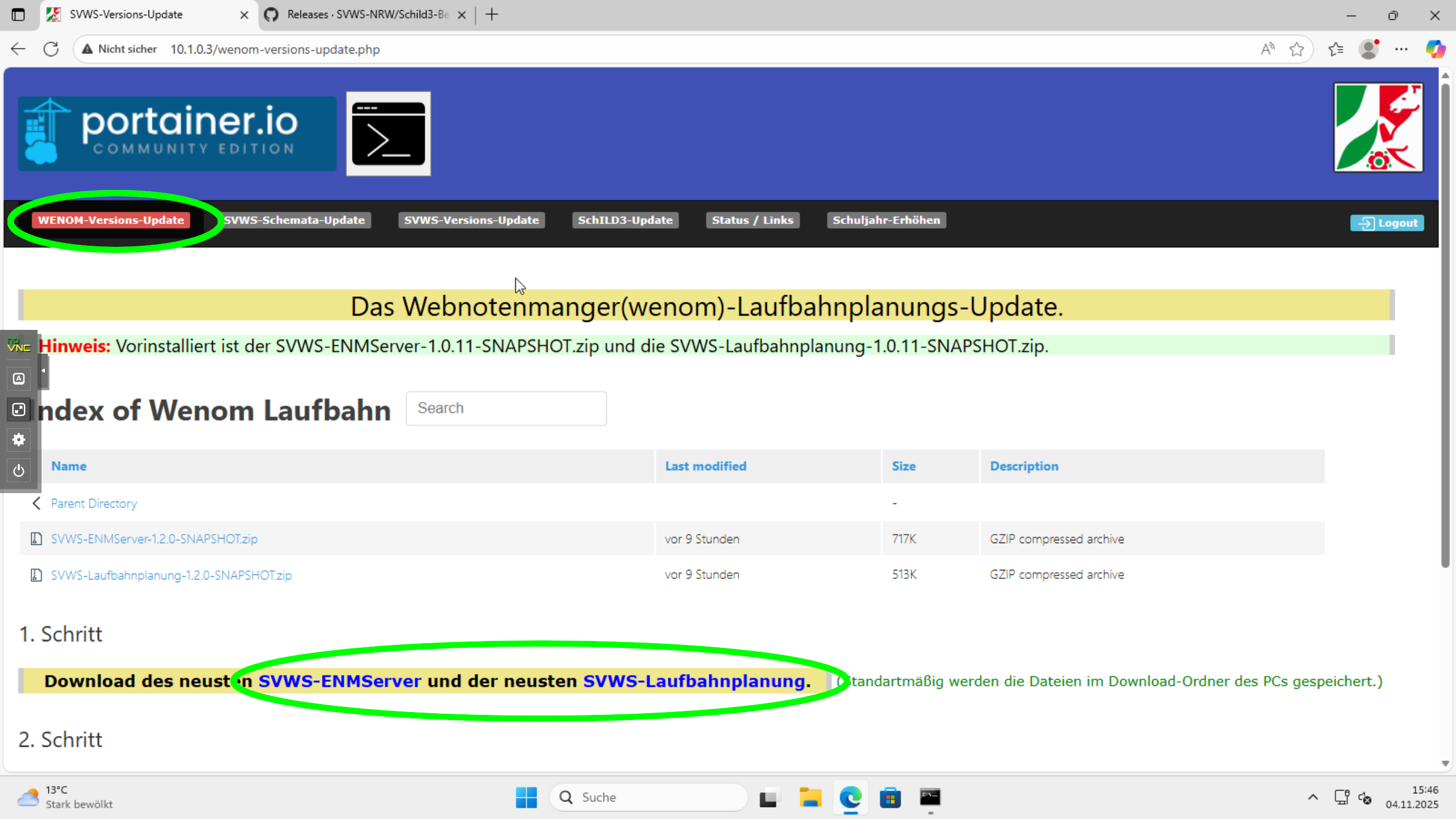 Start des Notenmanager-Updates