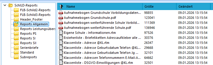 SchILD3: Reportverwaltung bereitgestellte Reports