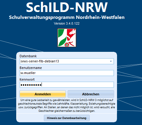 SchILD3-Client: Anmeldung