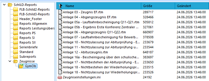 SchILD3: Neu bereitgestellte Zeugnisreports
