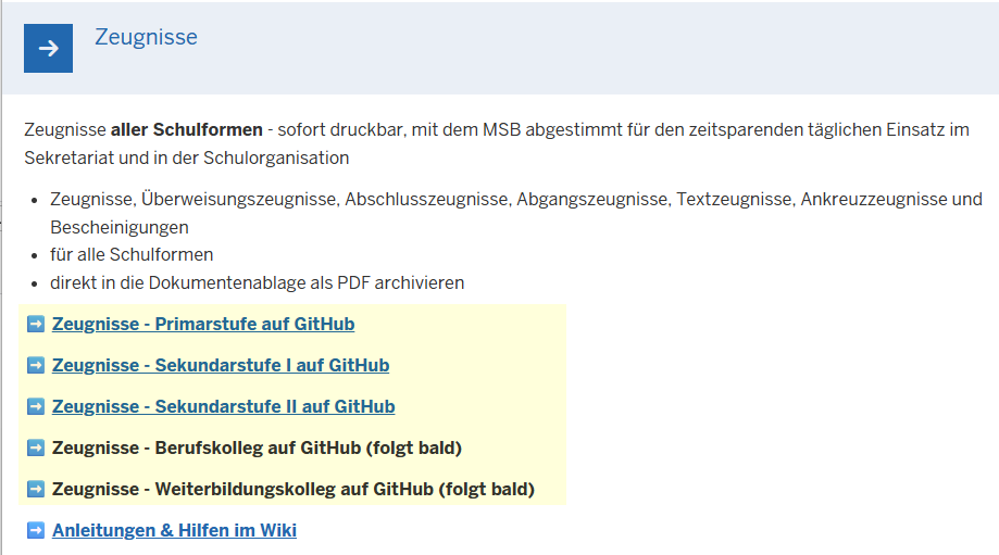 Link zu den Zeugnispaketen