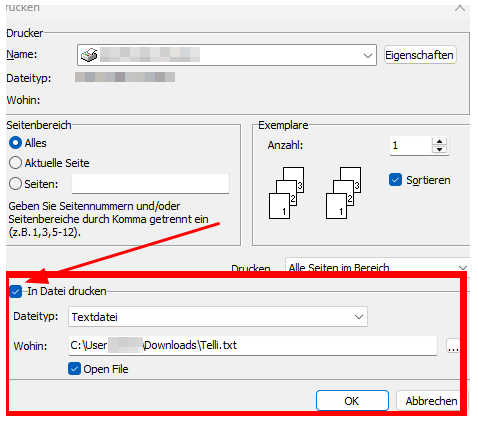 Report in Datei drucken