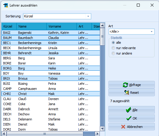 Auswahl der Lehrkräfte