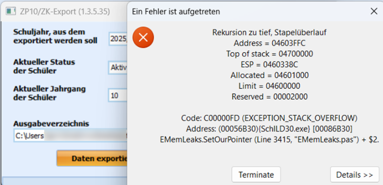 Fehlermeldung