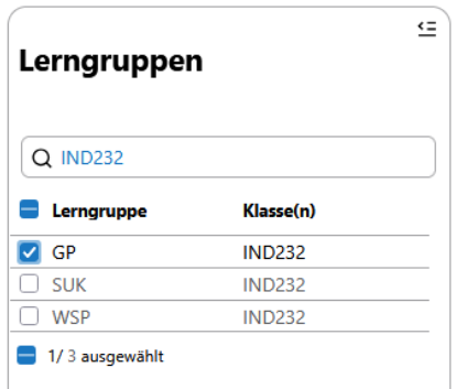 SVWS-Client: App "Noten" - "Lerngruppe" auswählen