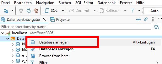 Anlegen eines neuen Datenbank-Schemata